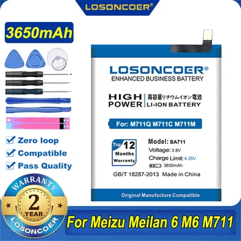 100% Оригинален LOSONCOER 3650 ма BA711 За Meizu Meilan 6 M6 M711 M711Q M711C M711M Батерия Безплатни инструменти Изображение