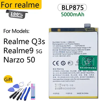 100% Оригинална Батерия BLP875 За Realme 9 5G Realme Q3s Narzo 50 5000mAh Благородна работа на смени Батерията Изображение
