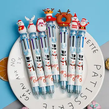 1БР Подаръци за начално училище Весела Коледа Коледна Елха Канцеларски материали Дядо Коледа шест-цветен дръжка Коледна химикалка химикалка Изображение