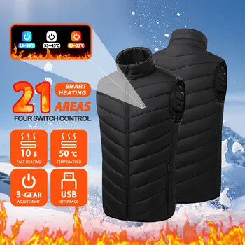 2-21 Зона отопление, Якета, мъжки палта, Интелигентен USB-електрически отопление, Топла Зимна жилетка за разходки, Риболов, къмпинг, лов. Изображение
