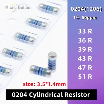 (20pcs) 0204 Цилиндричен резистор Цветно пръстен SMD MELF Устойчивост 1% 33R 36R 39R 43R 47R 51R Ти 50ppm Изображение