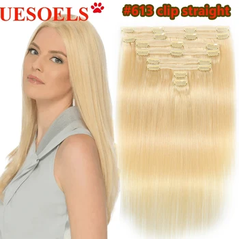 # 613 Цвят Blond Директен Скоба За Изграждане на Човешки Косъм Бразилски 100% Реми естествена Коса 8 бр./компл. 120 Г Пълен Корона За Жени Изображение