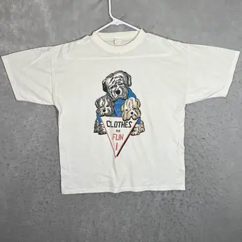 A1 Реколта дрехи на 90-те години за весели кучета, кученце, хубава тениска за възрастни, Средно Бял Мъжки Изображение