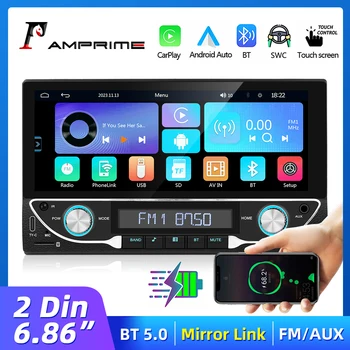 AMPrime 2 Din Радио Безжичен Carplay Android Auto 6,86 