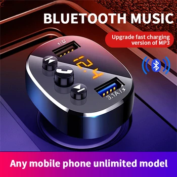 Bluetooth 5.0 FM-предавател, хендсфри, автомобилен MP3 плейър, Безжичен аудиоприемник, Модулатор, Бързо зарядно устройство с две USB-флашки, музикална карта Изображение