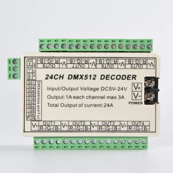 DC5V-24V 24CH dmx512 декодер 24 канал 8 групи 1A всеки канал max3A led 24-канален dmx Контролер WS-DMX-24CH Изображение