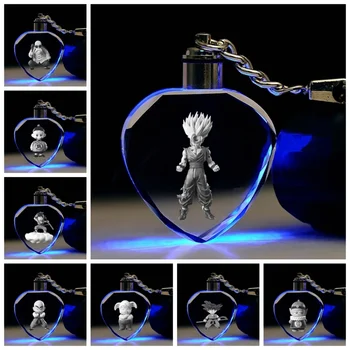 Dragon Ball Wukong Нов ключодържател с led ключалката и кристали, висулка във формата на сърце, Училищен ключодържател, Семицветный светлинна подарък Изображение