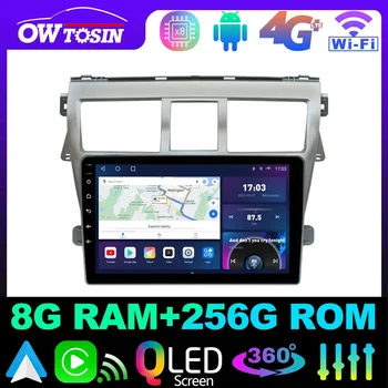Owtosin QLED 1280*720 P 8 + 128 Г Android 12 Автомагнитола За Toyota Yaris Седан Vios Belta Platz XP90 2006-2012 GPS CarPlay Стерео DSP Изображение