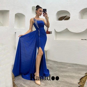 Ranadoo, модерен елегантен женски коктейл рокля с цепка на едно рамо, атласное вечерна рокля с пайети, без ръкави, с влак, Vestido Изображение