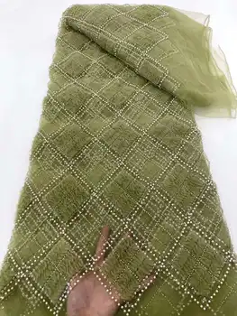 Африканска лейси кърпа 5 ярда 2023, Висококачествени пайети, мъниста, Нигерийская лейси плат, луксозни платове за булчински рокли Изображение