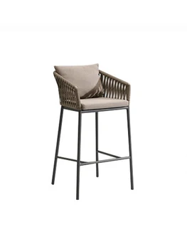 Бар стол с облегалка от скандинавския ратан, алуминиева градинска Високо Стъбло, творчески бар стол от ратан, стол бар, модерен Прост Изображение
