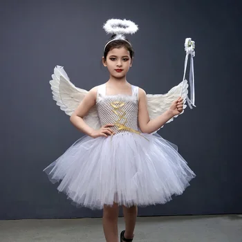 Белият Ангел на Небето, Коледен карнавалните костюми за момичета, cosplay, рокля-пакет за парти в чест на Хелоуин, бебешки дрехи принцеса-феите Изображение