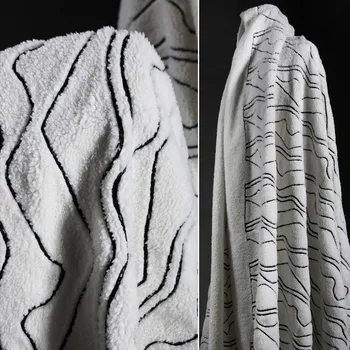 Бяла и черна линия жаккардовый кадифе агне плътна вълнена тъкан креативна плюшен текстурата на козината дизайнерски дрехи плат Изображение