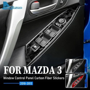 Въздушна СКОРОСТ Ковано Въглеродни Влакна за Mazda 3 2010-2013 Аксесоари Бутон за Включване Стеклоподъемника Вратата на Колата на Кутията на Панела Стикер Покритие Изображение