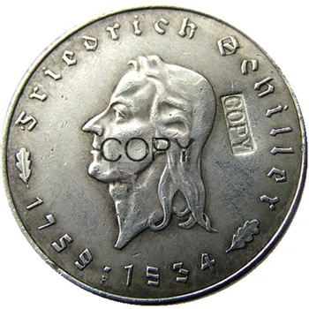 Германия 1934 5 Райхсмарки Рядка сребърно покритие копие монети DE (42) Изображение