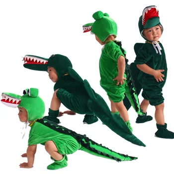 Детски костюм на динозавър на Хелоуин, гащеризон с качулка с изображение на животно, динозавър, мультяшного крокодил, cosplay Животни, Карнавальная парти за момичета и момчета Изображение