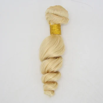 Зиг-заг на Кок Коса Blonde #613 Губим Curl Hair Пакет 1бр Бразилски Естествени Човешки Косми Еластични Къдрава Руса Снопчета Коса За Изграждане на Патица Изображение
