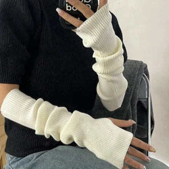 Зимните Топло за ръце Дамски Дълги Ръкавици без пръсти, плетени калъф за ръкавици, Модни и Ежедневни Мека Дрехи за момичета, Ръкавици в стил пънк-готически Изображение