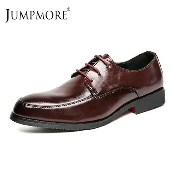 Кожени обувки Jumpmore с остри пръсти, ежедневни кожени обувки, однотонная мъжки обувки, Размер 38-44 Изображение