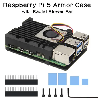Корпус от алуминиева сплав Raspberry Pi 5 с радиален вентилатор за Raspberry Pi 5 Изображение