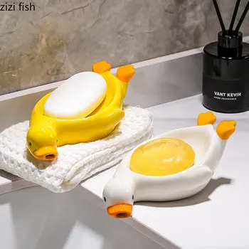 Креативен Керамични държач за сапун ястие във формата на патица, Рафтове за съхранение, Просто Домашен Сливи за баня, Шкафове за Мыльниц, Аксесоари за баня Изображение