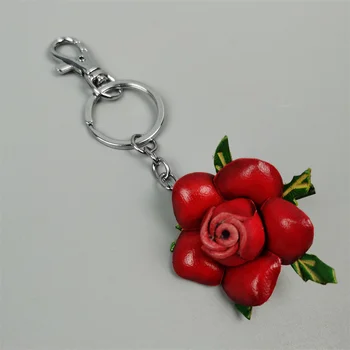 Креативен ключодържател ръчно изработени от телешка кожа, с форма на рози, чанта-окачване с брелоком за ключове Изображение