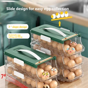 Кутия за съхранение на яйца Преносим Здрав Автоматичен Прокатный Кутия за съхранение на яйца с Голям капацитет, контейнер за съхранение на яйцата на домашната кухня Изображение