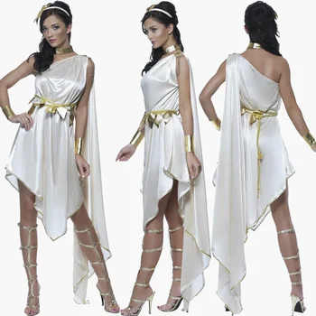 Лейди Карнавал за Хелоуин Костюм на Древногръцката Богиня Атина Асиметричен Египетски Халат Cosplay Маскарадное Вечерна рокля Изображение