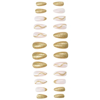 Линия блестящия златен прах, режийни ноктите, с пълно покриване на Къси акрилни типсы за декорация на нокти, направи си сам за вкъщи Изображение