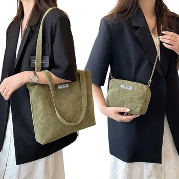 Модерна вельветовая чанта-тоут, голям и удобна, идеална за заети жени Изображение