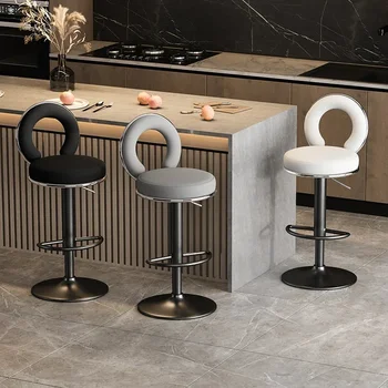 Модерните кръгли бар столове, домашни високи столове за кухня, Подвижен стол с въртяща се облегалка, лесен търговска Регулируеми предни бар стол Изображение