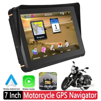 Мотоциклет безжичен CarPlay Android Auto със 7-инчов LCD дисплей, GPS навигационна система, водонепроницаемое гласово управление, микрофон. Изображение