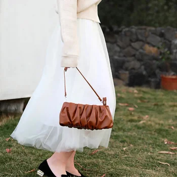 Нови постъпления, дамски чанти от естествена овча кожа, дамски модни чанти с гънки, чанта през рамо, изчислителни чанти S4400 Изображение