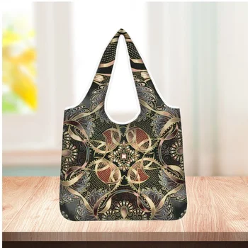 Пазарска чанта с цветя разсадници културна печат TOADDMOS, която е подходяща за рециклиране, Нова тенденция, сгъваема дамска чанта, удобна раница за еднократна употреба Изображение