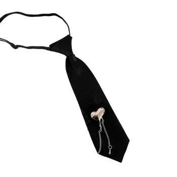 Предварително обвързани черни вратовръзки, Украшения във формата на готически на сърцето с метална четка, носи Вратовръзка за жени, мъже, директна доставка Изображение