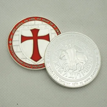 Проба масонского обмен на Червени рицари-тамплиеры Кръстоносците Айде Масонская монета Freemason Silver Challenge Изображение
