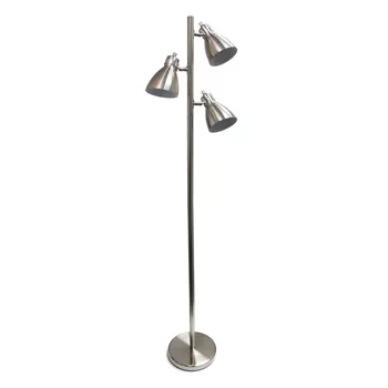 Прост дизайн, метален под лампа от дърво с 3 електрически крушки, мат 