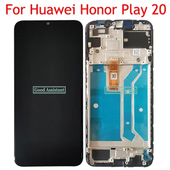 Ремонт на черно 6,52-инчов LCD дисплей Huawei Honor Play 20 KOZ-AL00 със сензорен екран, цифров преобразувател в събирането с рамка Изображение