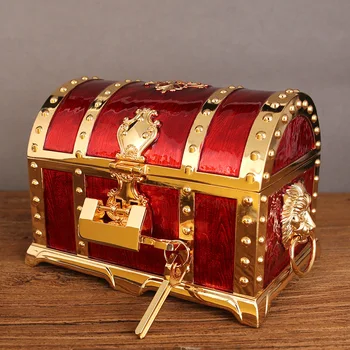 Ретро Метална кутия за съхранение на бижута в Сандъка със съкровището Калъф с капаче Реколта сандъци за организатор Декорация на дома Изображение