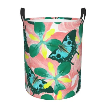 Сгъваема количка за мръсно бельо с винтажным принтом във формата на пеперуда, кошница за съхранение, Органайзер за дома за деца Изображение