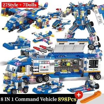 Съвместим с Поредица от Lego City-Полицейски Участък Екипът на специалните сили Военен Камион Автомобил с Боен Робот Строителни Блокове Играчка, Подарък за Дете Изображение