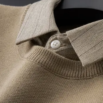 Фалшиви две пуловери Мъжки тенденция Зимни новост, дебела риза на райета, пуловер с врата, мъжки оборудвана пуловер Изображение