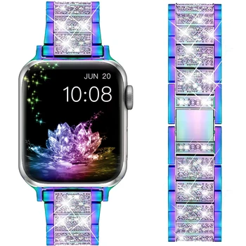 Цветна Гривна с Кристали за Apple Watch Band 38 мм 40 мм 41 мм 44 мм 45 мм Лъскав Женски Каишка за iWatch 8 Ultra 7 6 5 4 3 SE Изображение