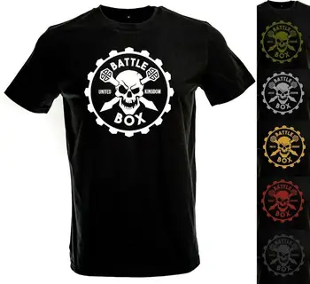 BattleBox UK Skull Кпг, Черна тениска с къс ръкав, тениска за фитнес зали, фитнес, Кроссфита Изображение