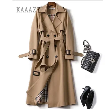 KAAAZI Зимата дълга рокля-риза, женски, Кафяв ветрозащитный тренч, Корейски, плюс голям размер, ежедневни връхни дрехи, удебелена мода 4XL Изображение