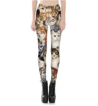 Дамски гамаши от сладък котка, тънки стегнати гамаши с 3D-принтом животни, пролет-лято, ластични панталони за джогинг в салона, панталони Изображение