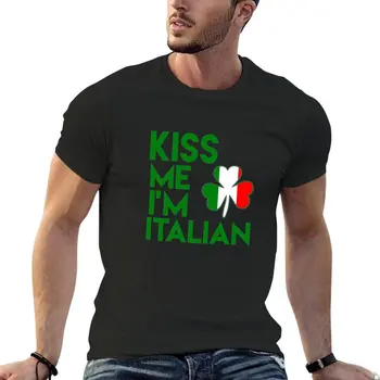 Тениска KISS ME-I ' M ITALIAN, реколта тениска, риза с домашен любимец принтом за момчета, бързосъхнеща риза, мъжки дрехи Изображение